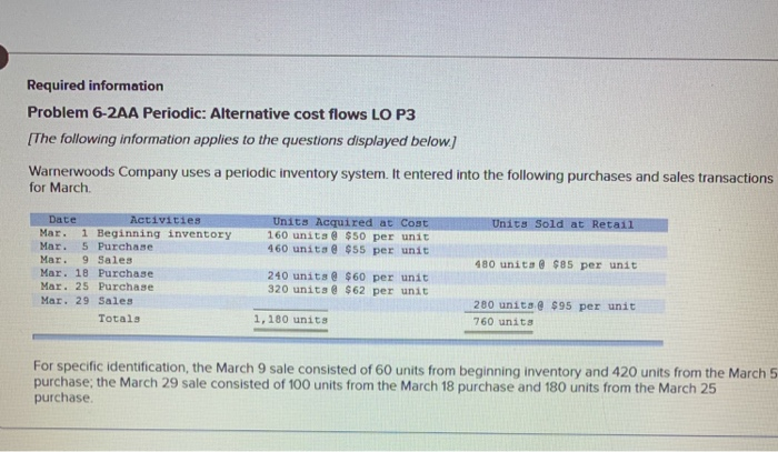  Required information Problem 6-2AA Periodic: Alternative cost flows LO P3 [The