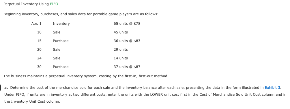 Perpetual Inventory Using FIFO Beginning inventory, purchases, and sales data for portable