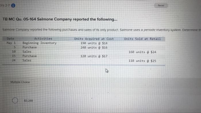Determine the cost assigned to ending inventory using LIFO. Saved th's 2-7
