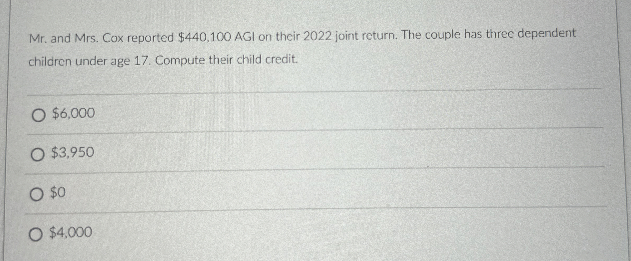  Mr. and Mrs. Cox reported $440,100 AGI on their 2022 joint