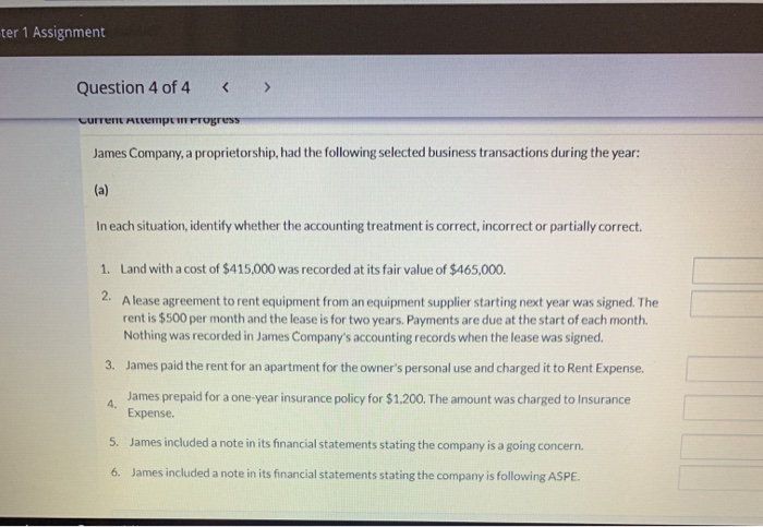  ter 1 Assignment Question 4 of 4 current Atempt Progress James