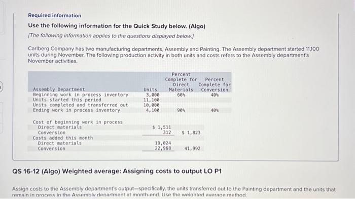  Required information Use the following information for the Quick Study below.