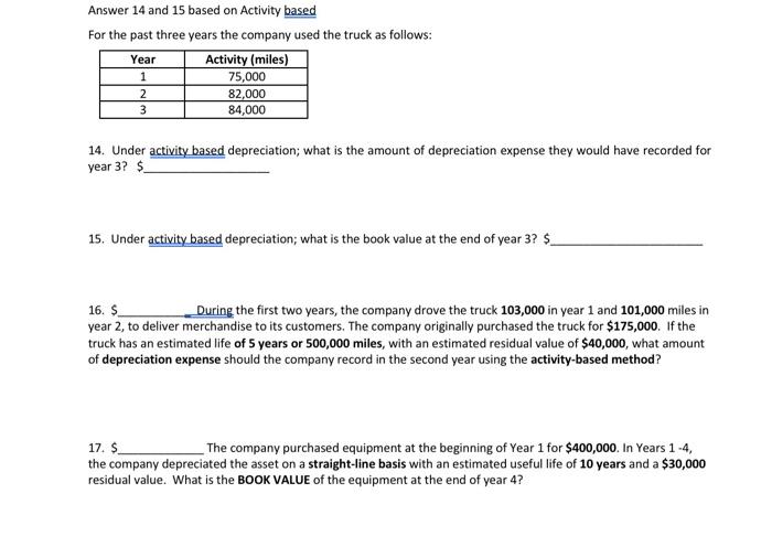  Answer 14 and 15 based on Activity based For the past
