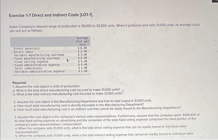 just need help with 2b and 3 Exercise 1-7 Direct and Indirect