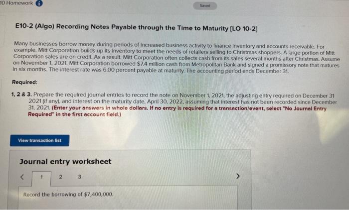  E10-2 (Algo) Recording Notes Payable through the Time to Maturity [LO