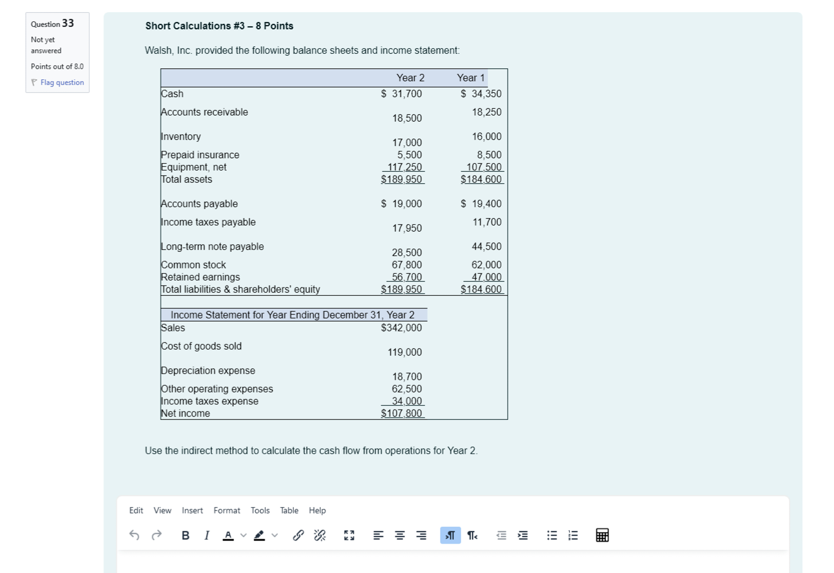  Short Calculations #3-8 Points Walsh, Inc. provided the following balance sheets