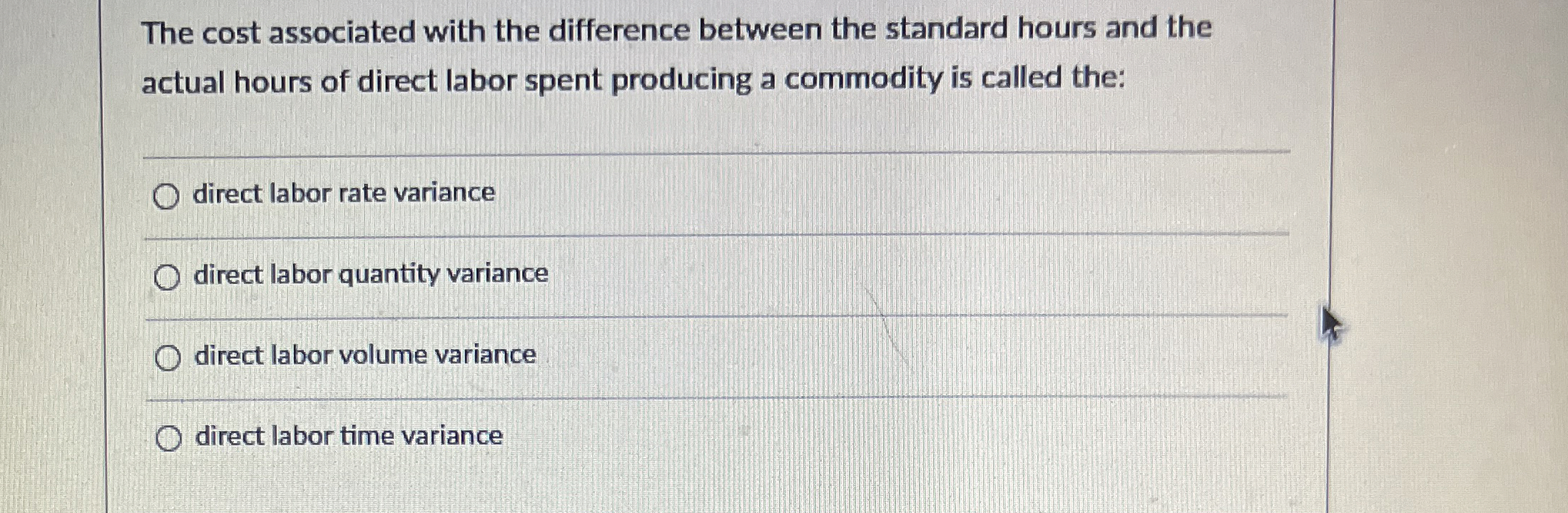  The cost associated with the difference between the standard hours and
