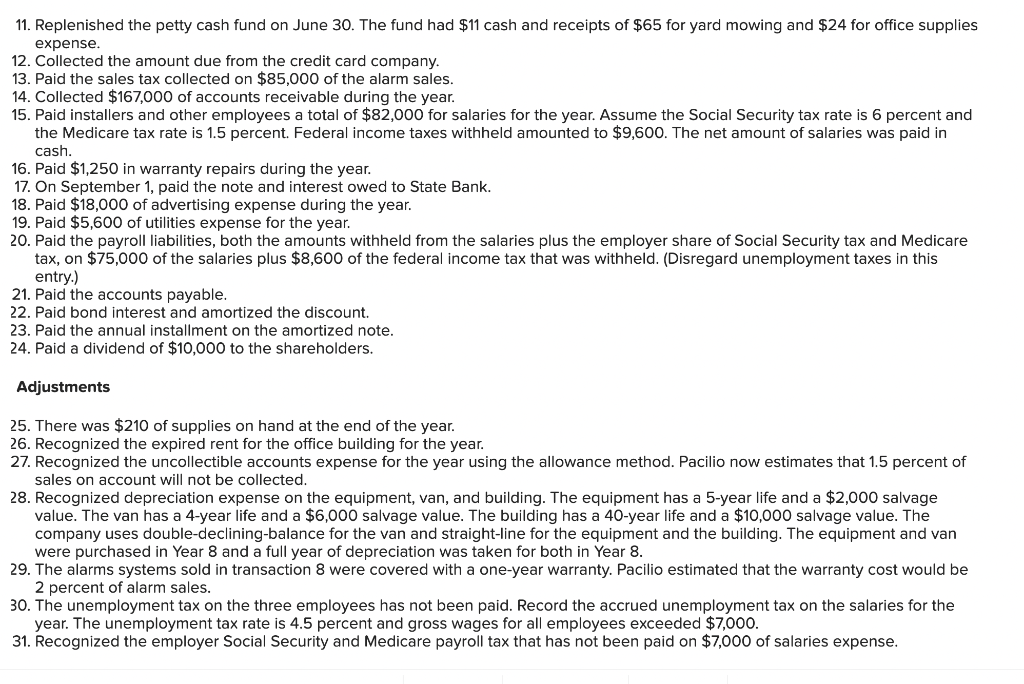 the following transactions: 1. Paid the sales tax payable from Year 9.