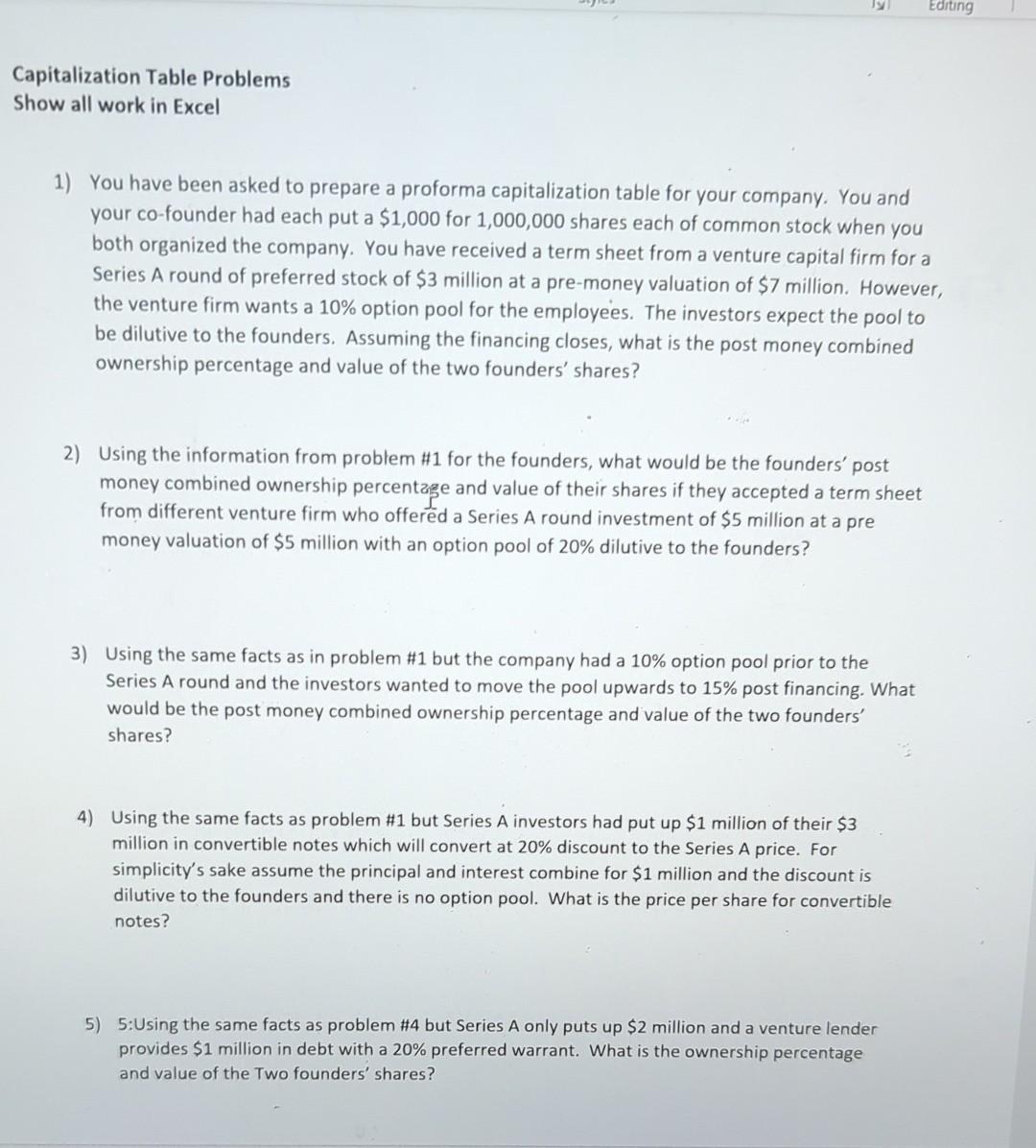 help with #5 apitalization Table Problems how all work in Excel