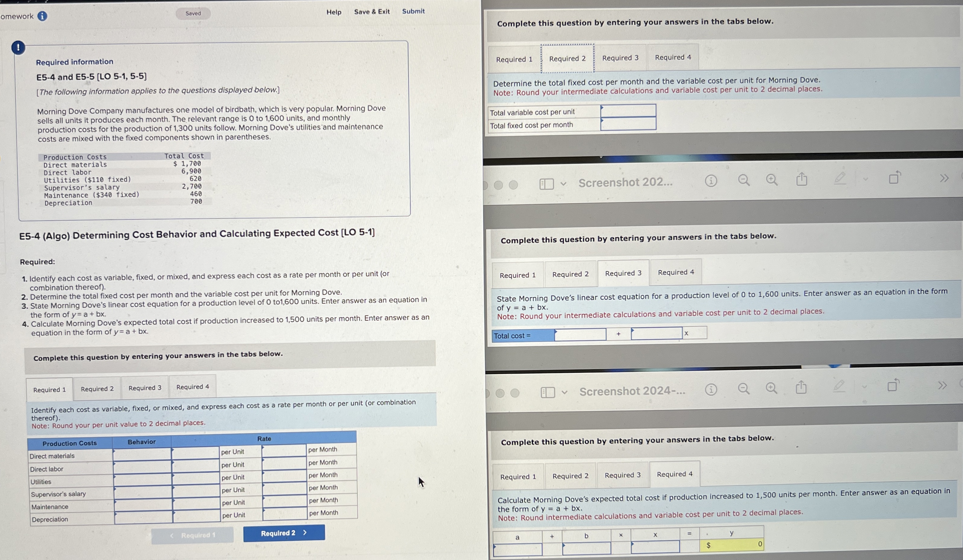  Required information E5-4 and E5-5[LO 5-1,5-5] [The following information applies to