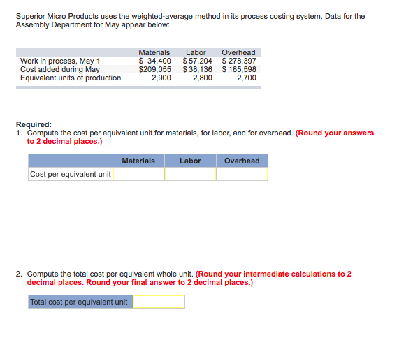  Superior Micro Products uses the weighted-average method in its process costing
