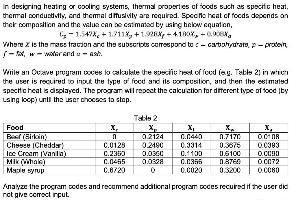 note : using Octave or Matlab In designing heating or cooling systems,