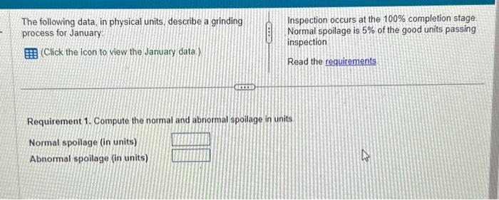  The following data, in physical units, describe a grinding process for