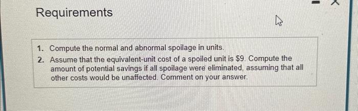 the 100% completion stage. Normal spoilage is 5% of the good units