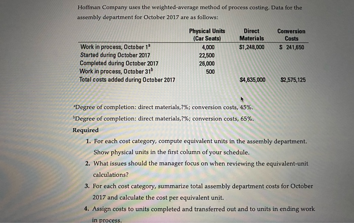  Fifo Method help Hoffman Company uses the weighted average method of