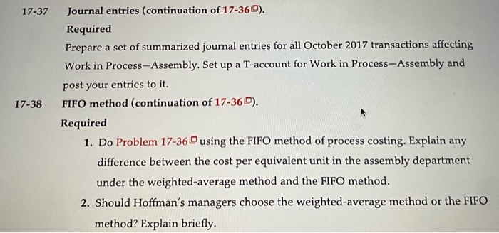 process costing. Data for the assembly department for October 2017 are as