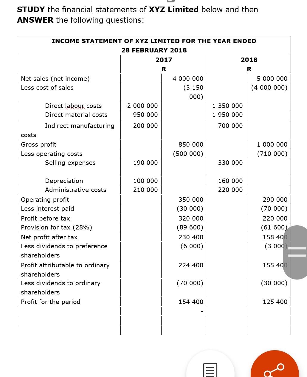  INCLUDE a comparative analysis and variance report for 2017 and 2018