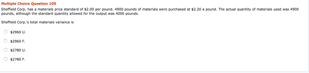 and the materials quantity variance. O difference between the materials price variance