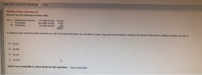  Start Time: 02:56 PM / Remaining: 51 min. Multiple Choice Question