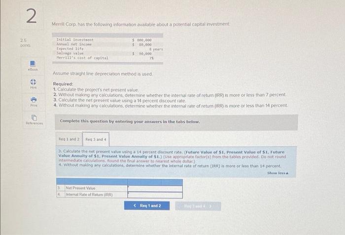 information available about a potential capital investment Initial investment Annual net Income