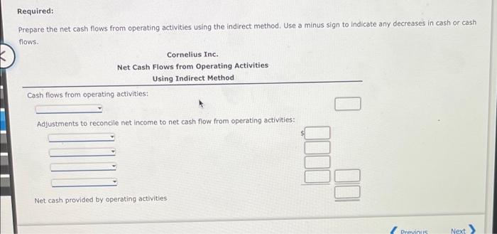 Flow from Operating Activities The following information is available for Cornelius Inc.: