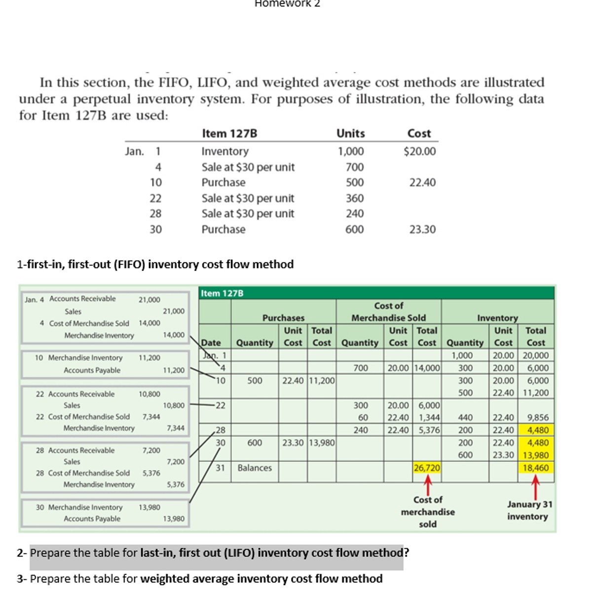  Prepare the table for last-in, first out (LIFO) inventory cost flow
