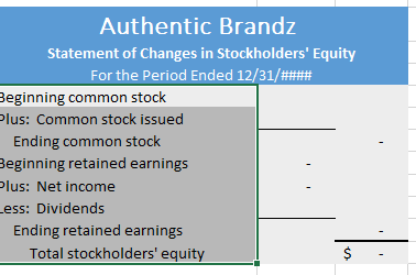 changes in stock holders' Equity and balance sheet ) and a Horizontal