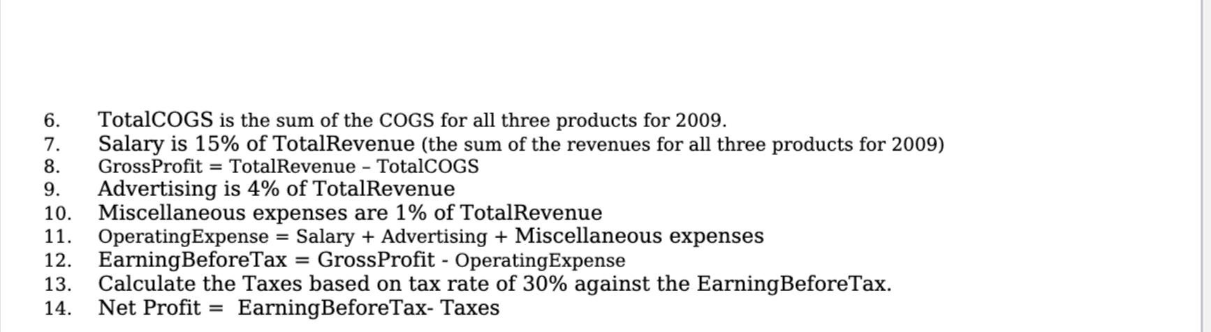 Assumptions and requirements for worksheet "Original Data" (3 Points) All your formula