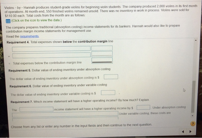 month-end, 550 finished violins remained unsold There was no inventory in work