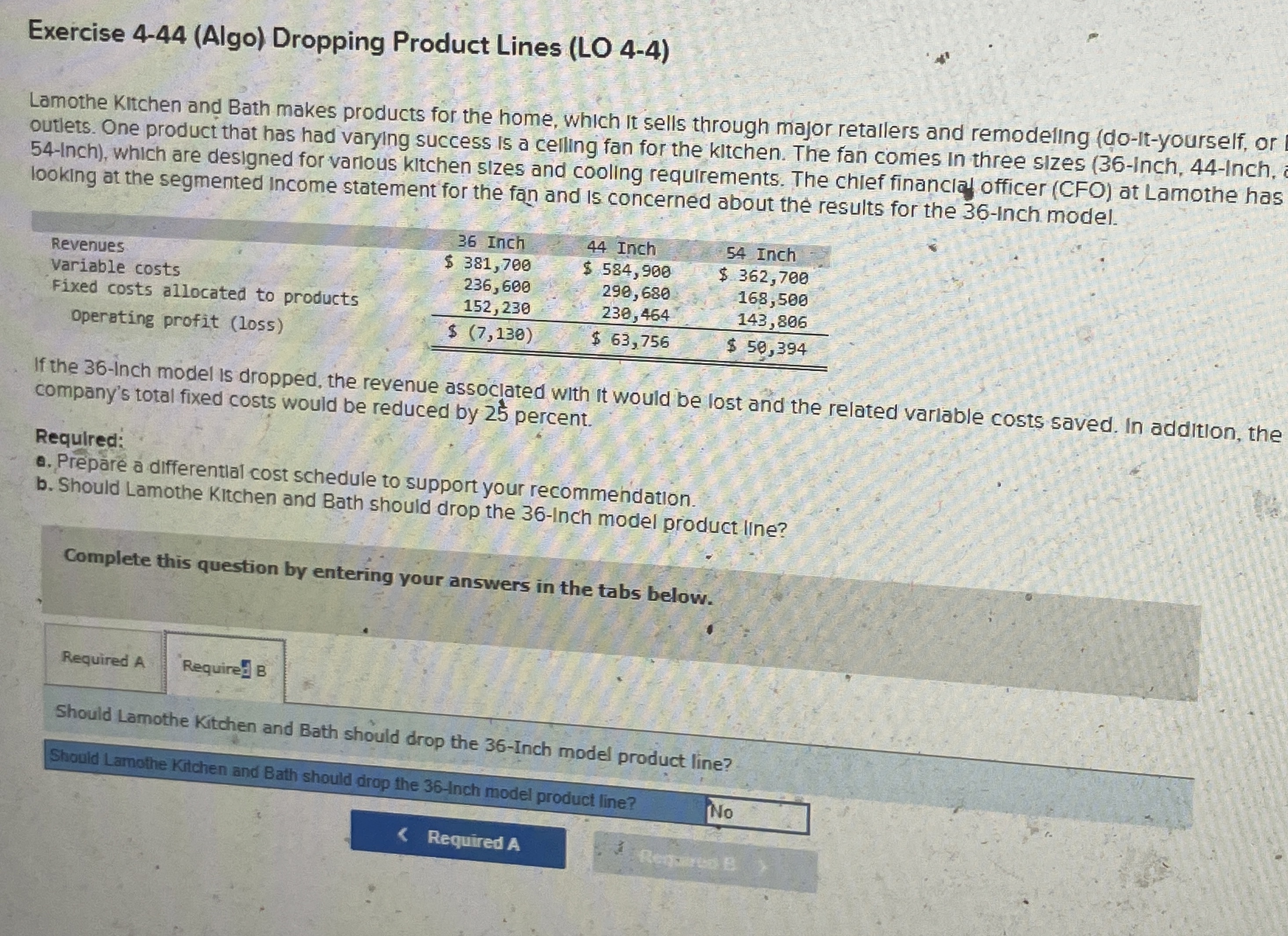  Exercise 4-44(Algo) Dropping Product Lines (LO 4-4) Lamothe Kitchen and Bath