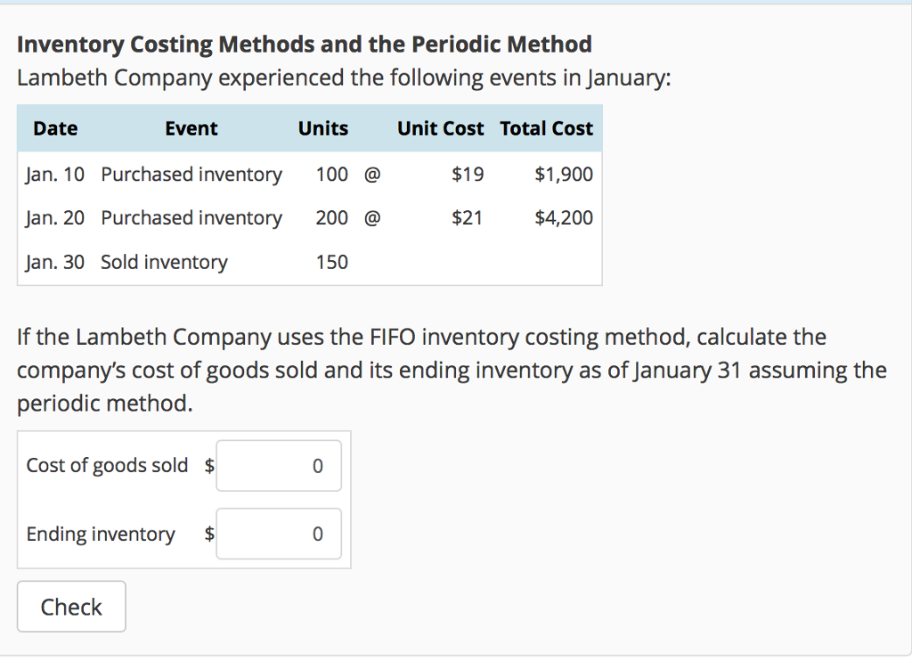  Inventory Costing Methods and the Periodic Method Lambeth Company experienced the