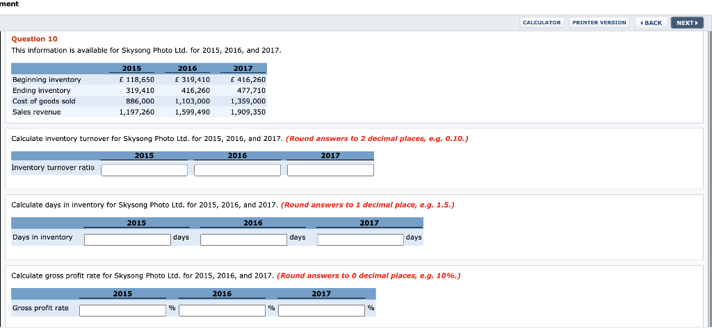  ment CALCULATOR PRINTER VERSION 4 BACK NEXT Question 10 This information