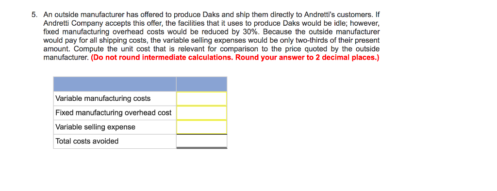 at this level of activity are given below: 7.50 Direct materials 12.00