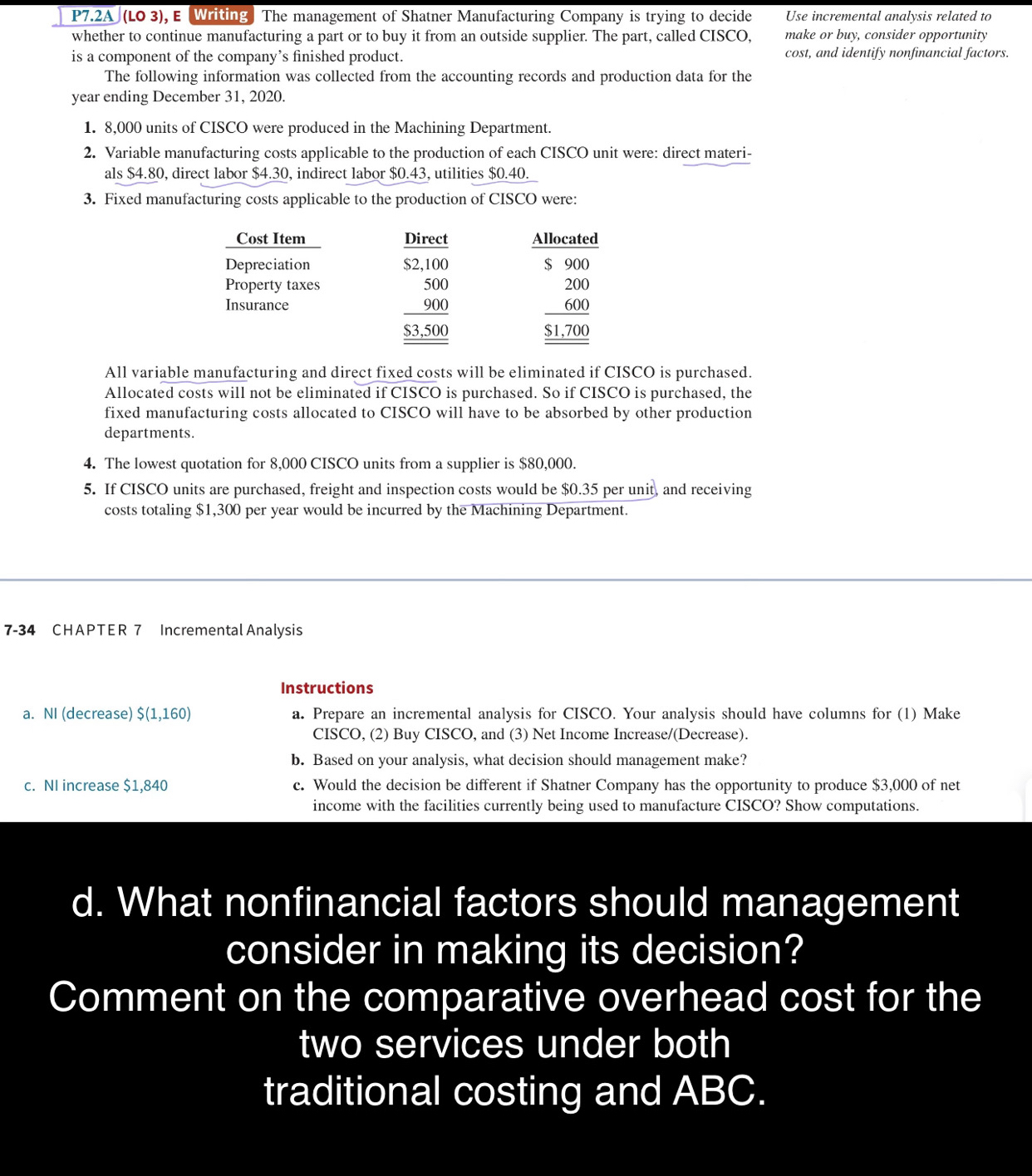  P7.2A (LO 3), E Writing The management of Shatner Manufacturing Company