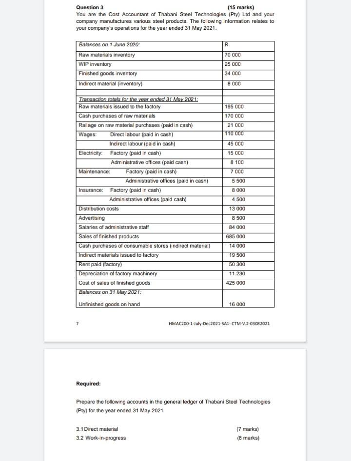 Old MathJax webview Question 3 (15 marks) You are the Cost Accountant