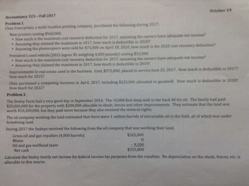 Stuck on both question #1 and #2, Chau Enterprises problem and Sealey