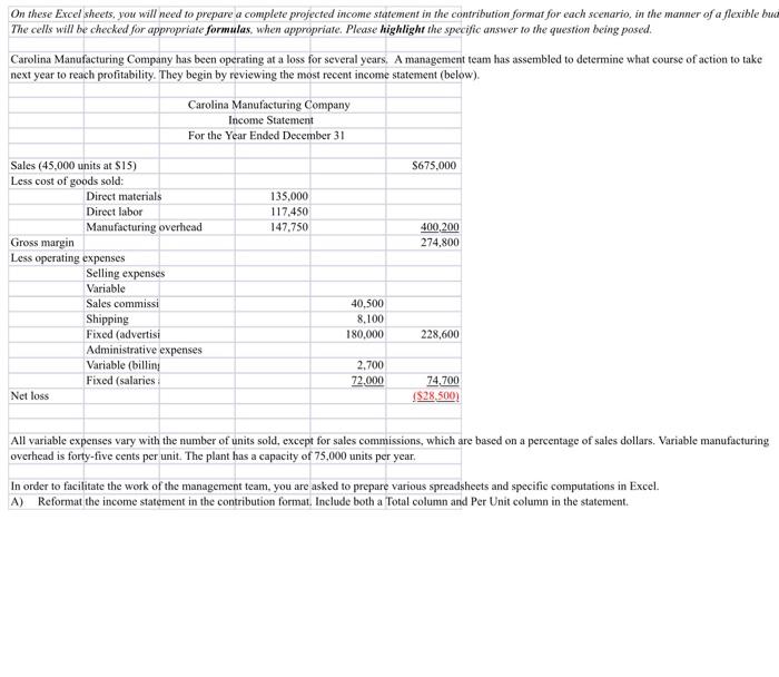 show all calculations On these Excel sheets, you will need to prepare