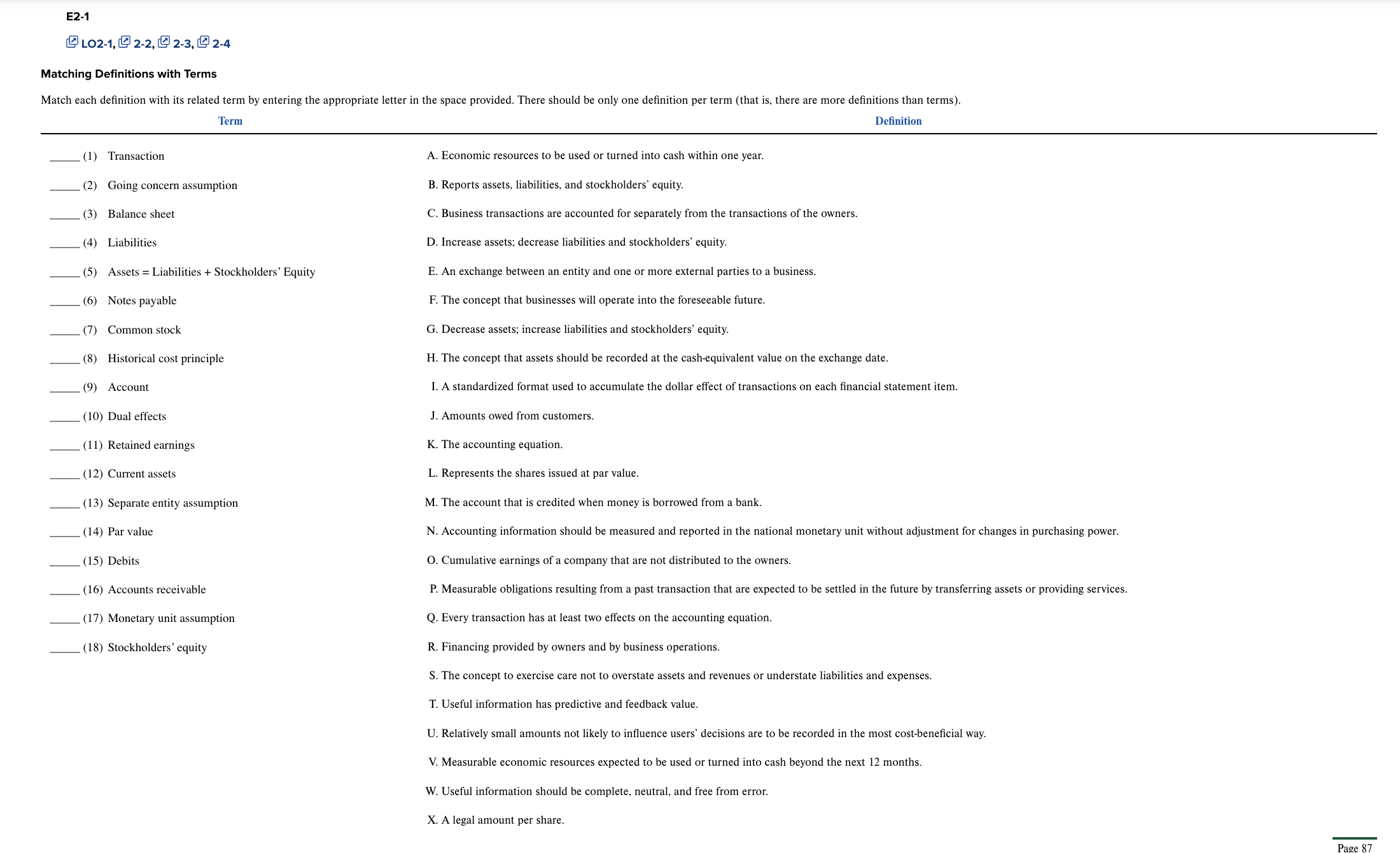  E2-1 LO2-1,2-2,2-3, ubrace(????ubrace)2-4 Matching Definitions with Terms Match each definition with