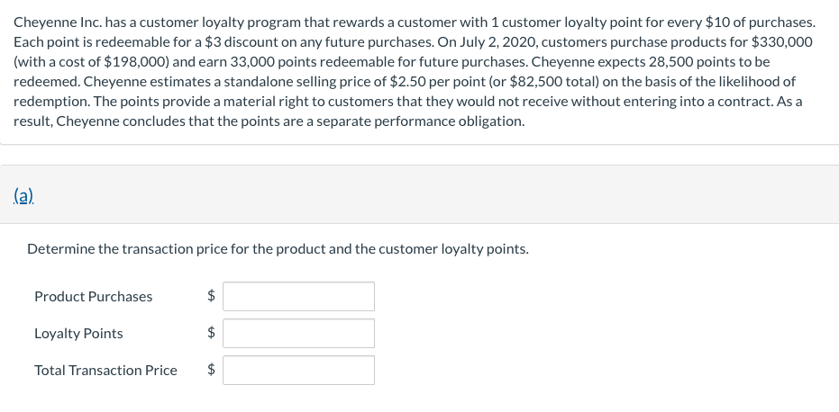 Cheyenne Inc. has a customer loyalty program that rewards a customer