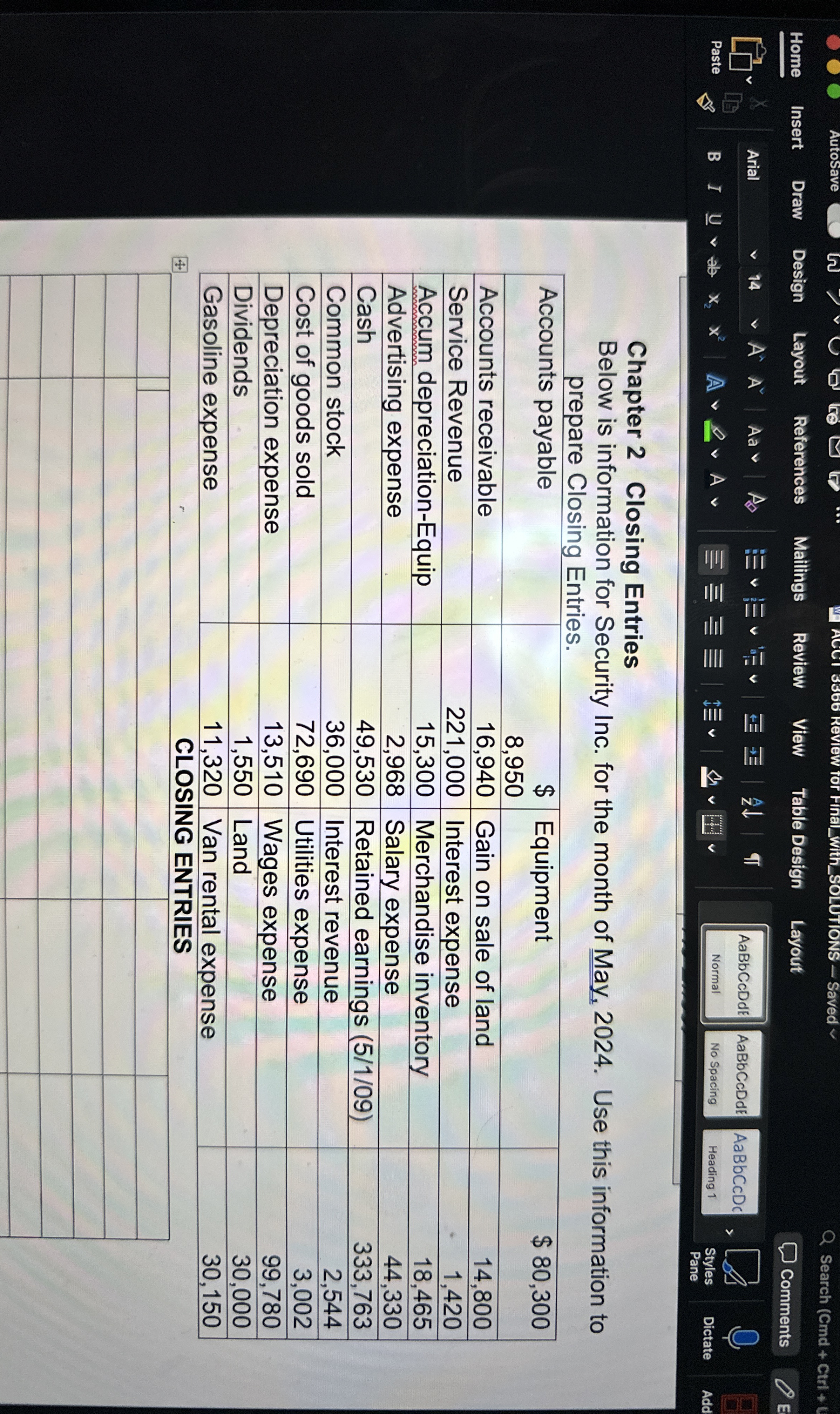  Chapter 2 Closing Entries Below is information for Security Inc. for