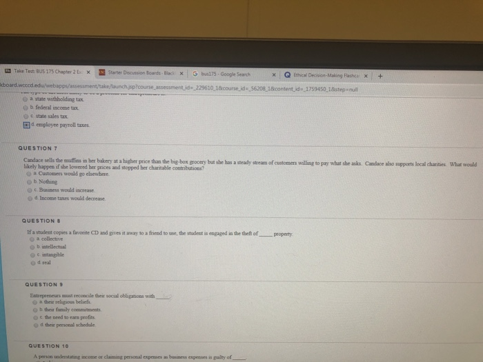  Take Test BUS 175 Chapter 2 b Starter Discussion Boards ,