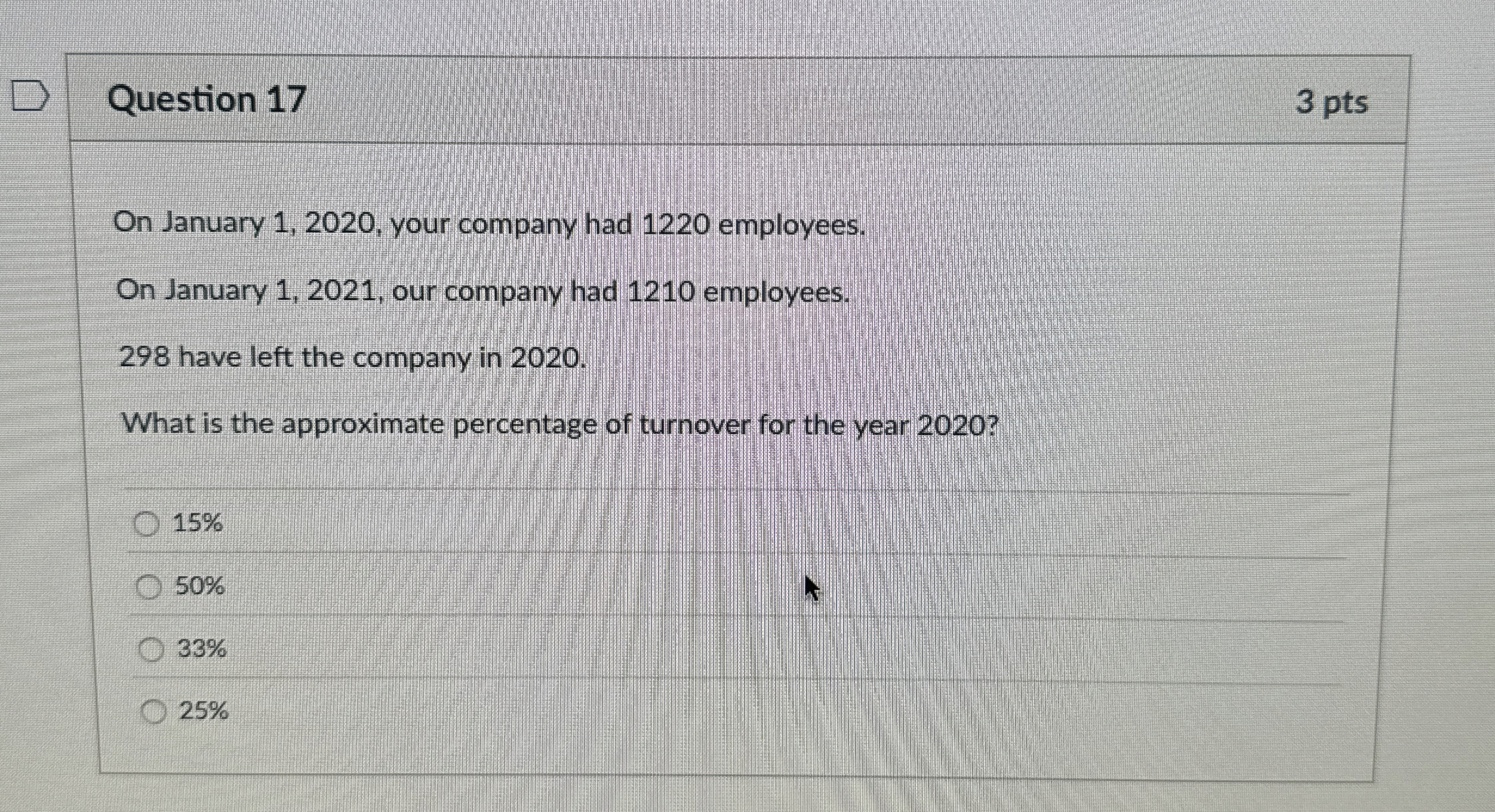  Question 17 3 pts On January 1,2020, your company had 1220