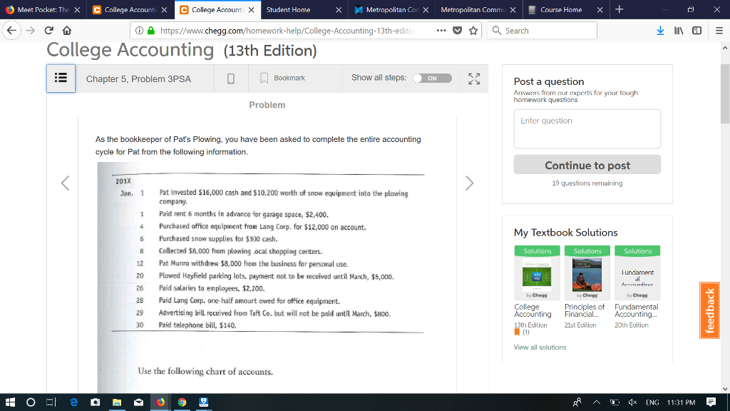 College Accounting (13th Edition) chapter 5, problem 3PSA : SOLUTION OF THE
