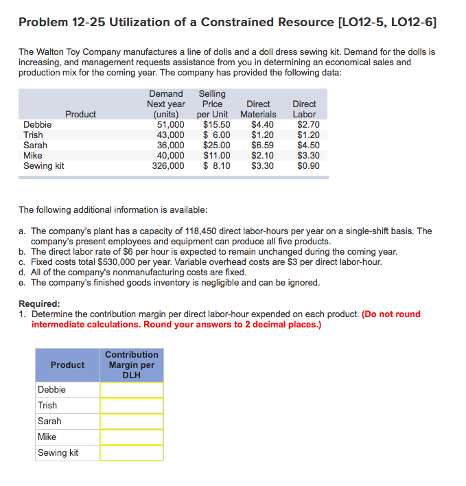 Please keep help/support same formatting as question posted. Problem 12-25 Utilization of