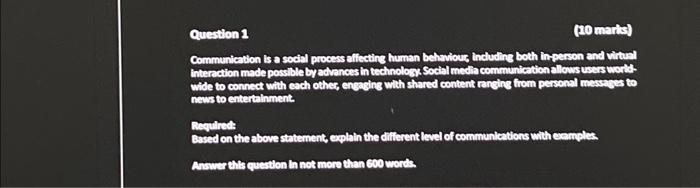  Question 1 (10 marks) Communication is a social process affecting human