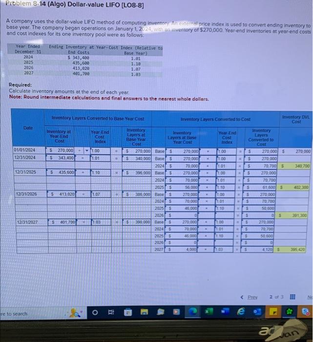  A company uses the dollar-value LIFO method of computing inventory An