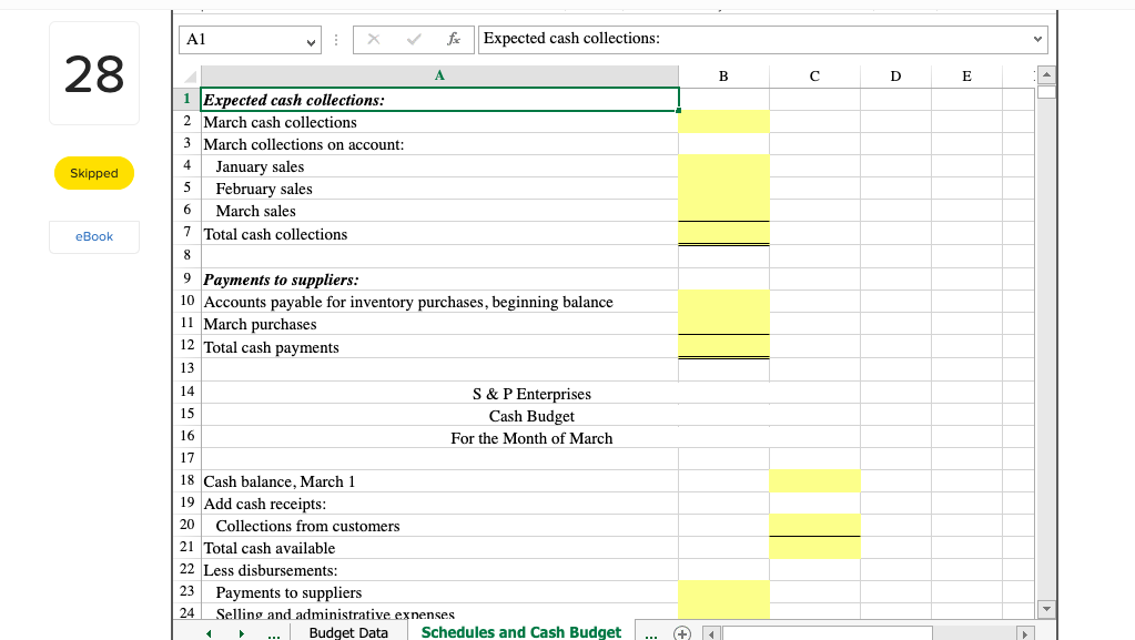 purchases of materials. 3. Prepare a cash budget. A38 L DE HOME