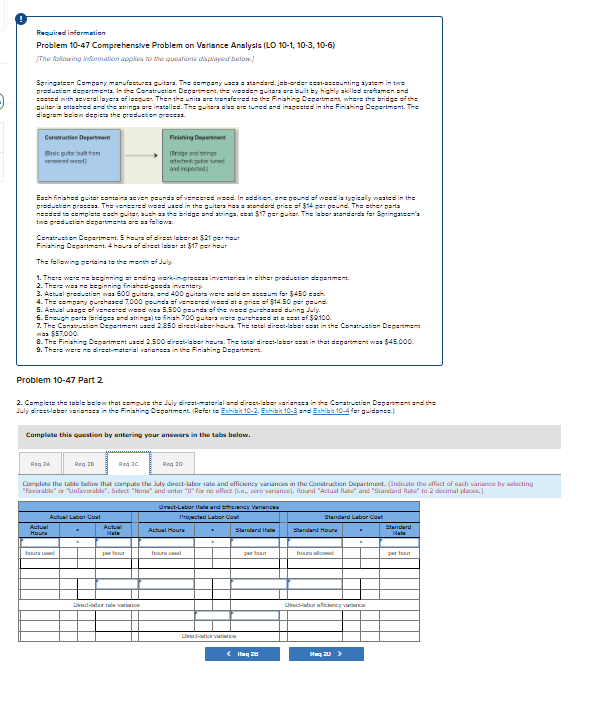  Required infarmation Problem 10-47 Comprehenslve Problem on Varlance Analysls (LO 10-1,