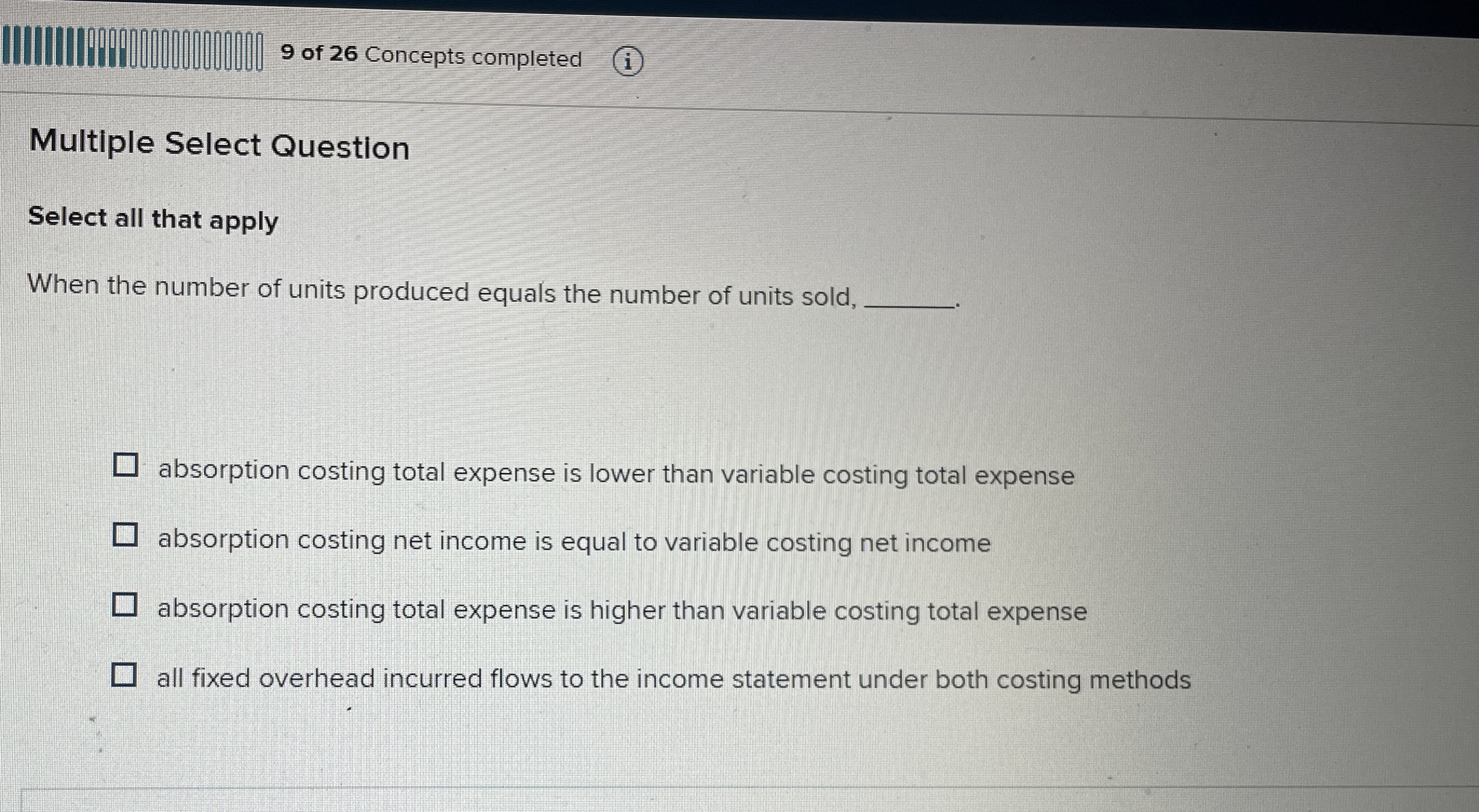 Multiple Select Question Select all that apply When the number of