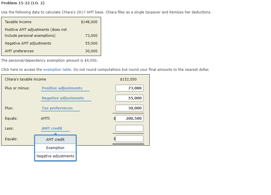  Problem 15-22 (LO. 2) Use the following data to calculate Chiara's